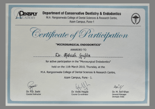 ADENSPLY certificate